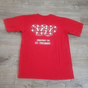Vintage 90s 1992 ERC Beach Olympics St. Thomas Red T Shirt Mens Large Oneita Tag
